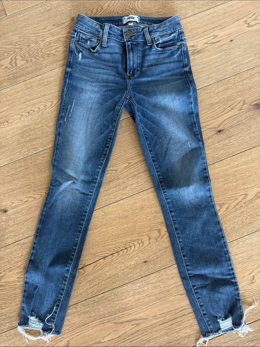 PAIGE Verdugo Ankle Dark Wash Skinny Jeans with Distressed Ankles size 25